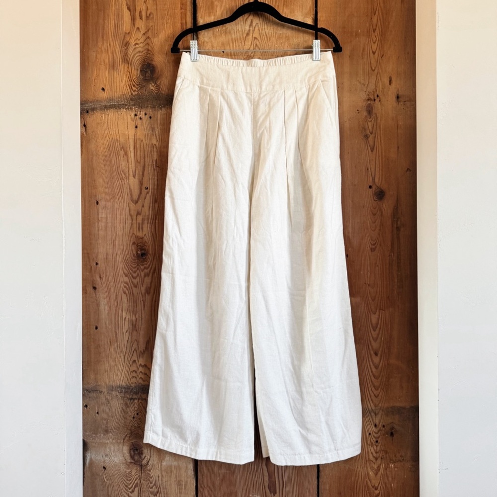 Sz M Short Abercrombie Warm Beige Linen Blend Ultra Wide Leg High Rise Pant NWT